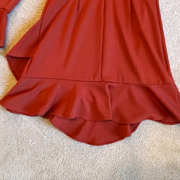 EUC Gianni Bini long sleeve dress w/ruffles, burnt orange, sz 8 - Picture 12 of 15
